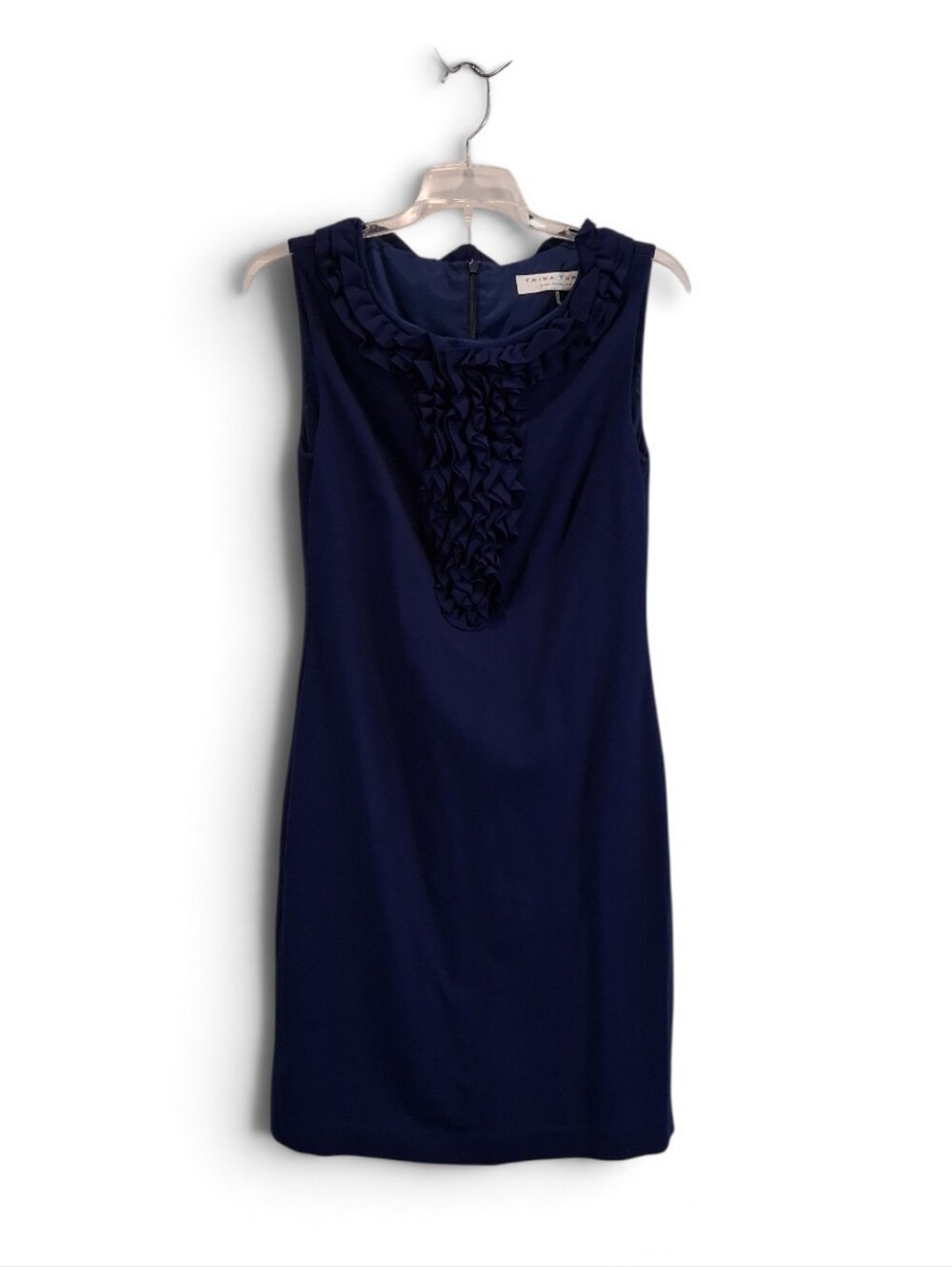 Trina Turk Navy Blue Ruffled Sleeveless Sheath Dress - Size 6